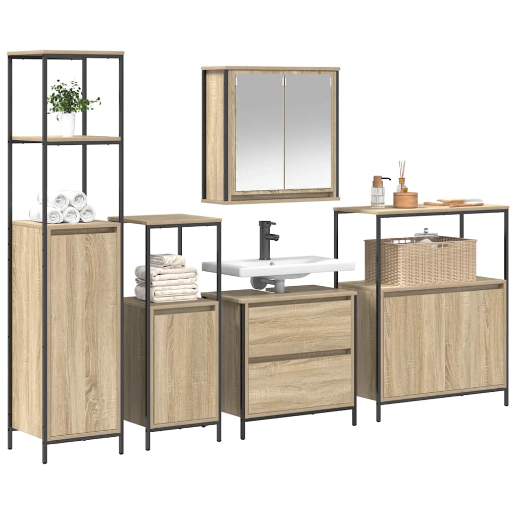 vidaXL Badezimmermöbel-Set mit Regal mit Tür 5 pcs Beige Holzwerkstoff