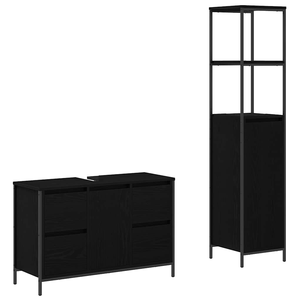 vidaXL Badezimmermöbel Set mit Schubladen 2 pcs Schwarz Eichen-Optik