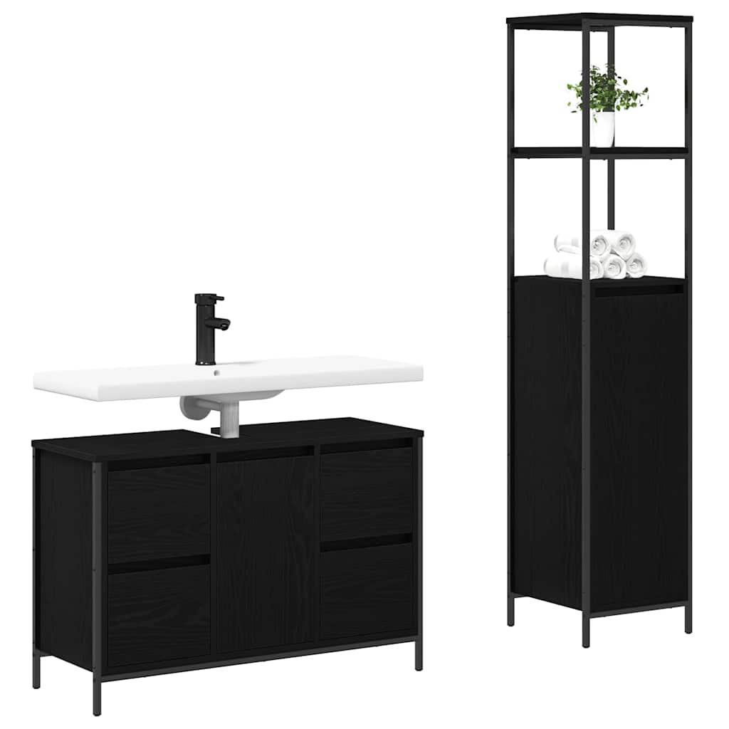 vidaXL Badezimmermöbel Set mit Schubladen 2 pcs Schwarz Eichen-Optik