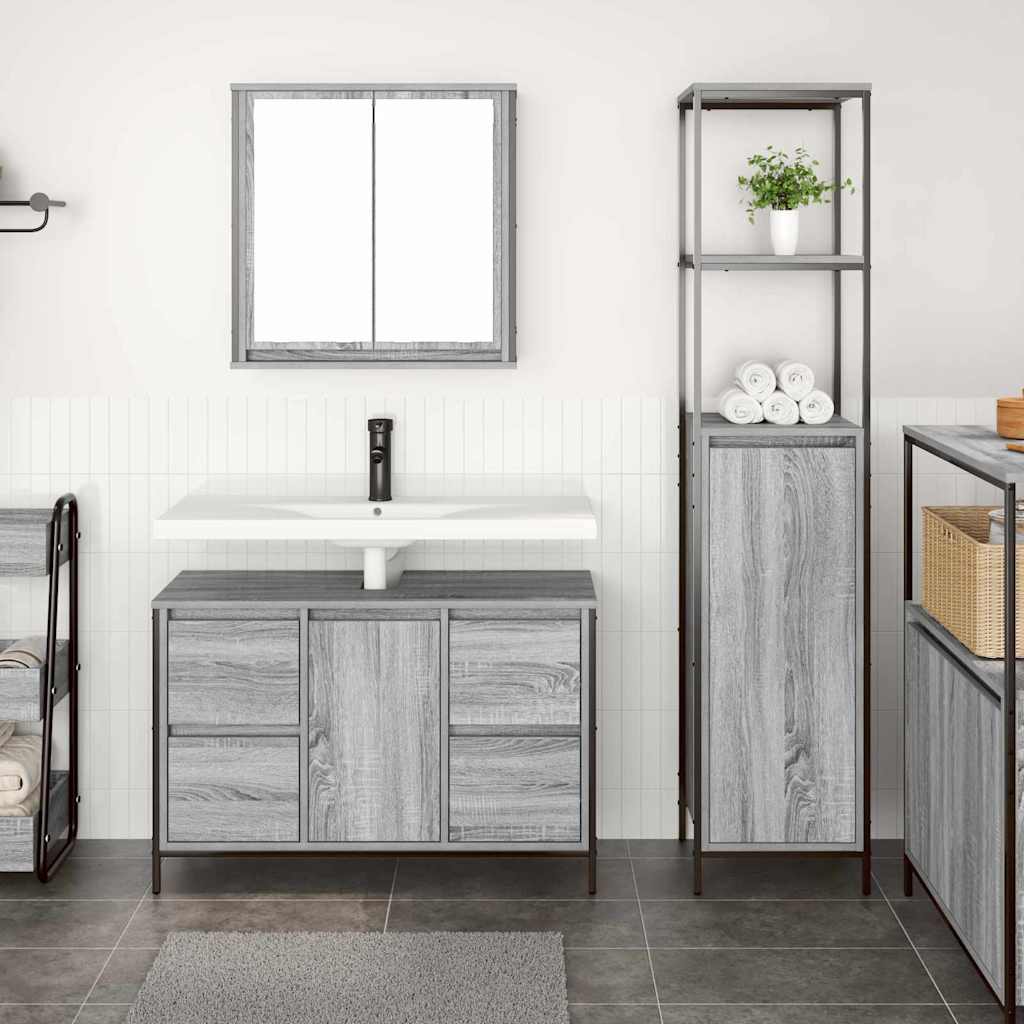 vidaXL Badezimmermöbel Set mit Regal 2 pcs Grau Sonoma und Schwarz