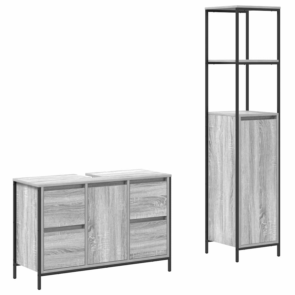 vidaXL Badezimmermöbel Set mit Regal 2 pcs Grau Sonoma und Schwarz
