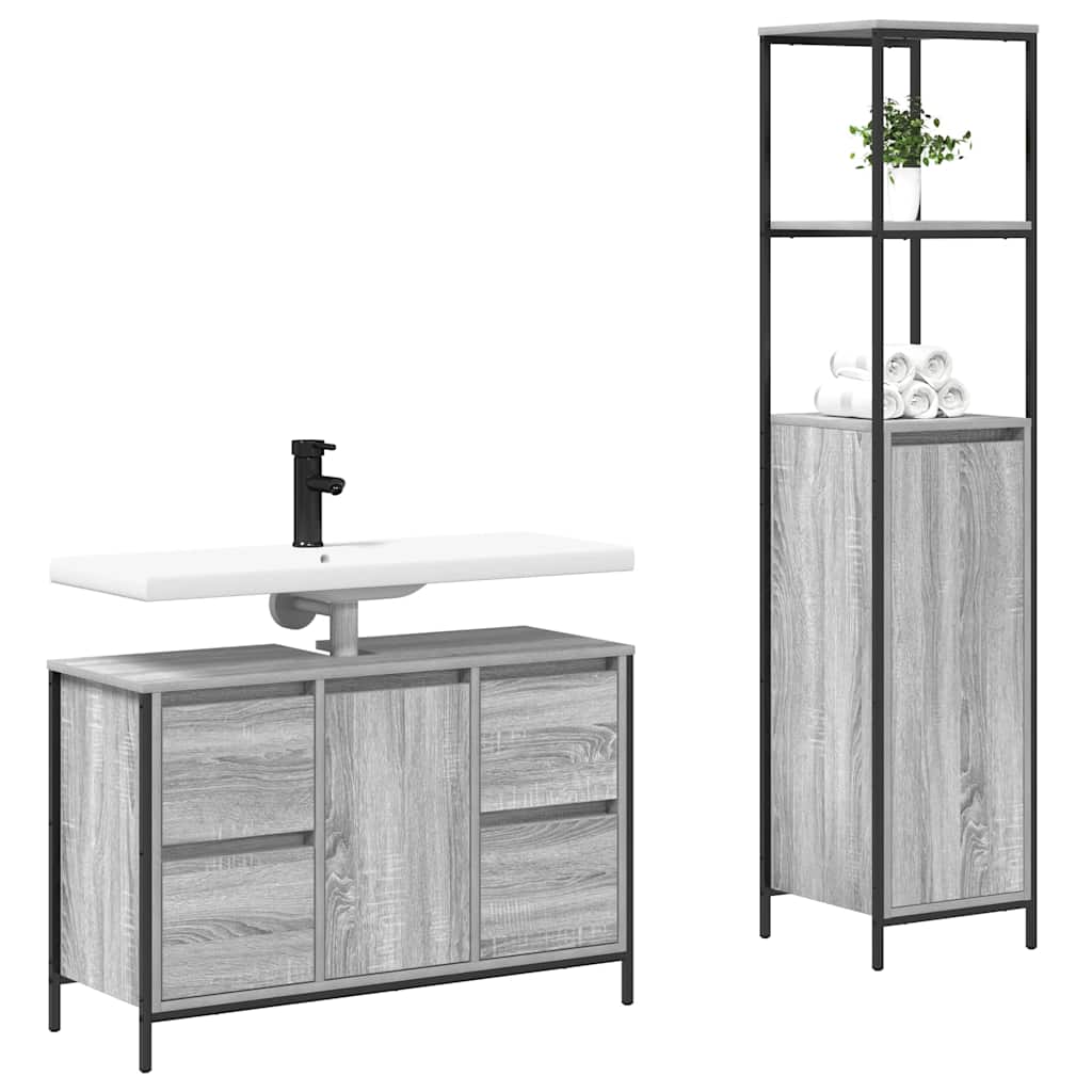 vidaXL Badezimmermöbel Set mit Regal 2 pcs Grau Sonoma und Schwarz