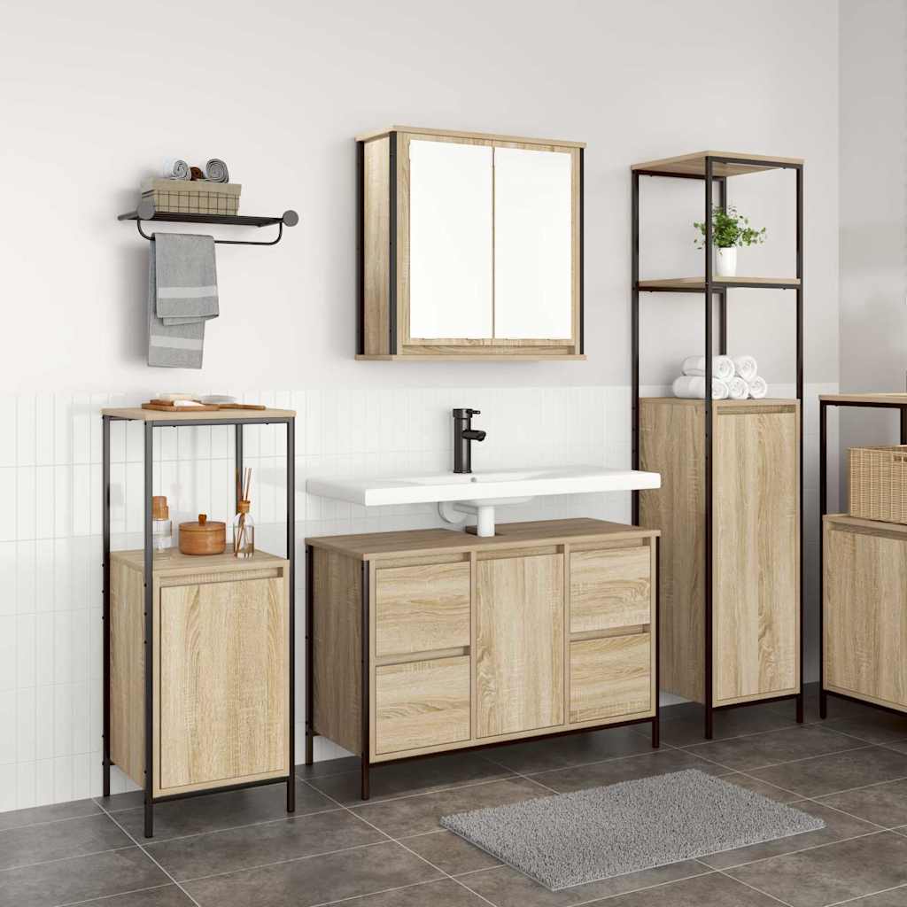 vidaXL Badezimmermöbel Set mit Regal 3 pcs Sonoma-Eiche und Schwarz