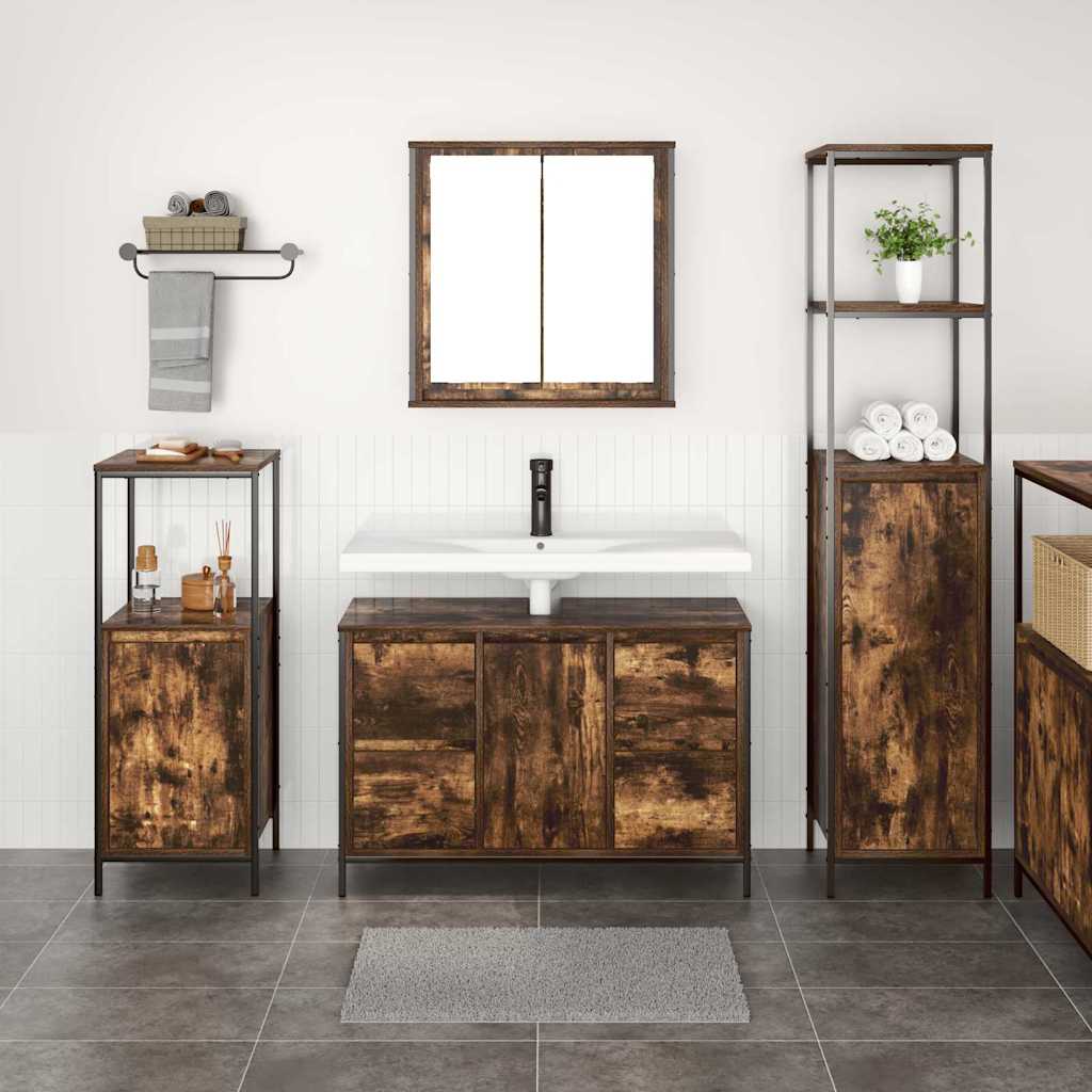 vidaXL Badezimmermöbel-Set mit Tür 3 pcs Geräucherte Eiche und Schwarz