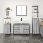 vidaXL Badezimmermöbel Set mit Regal 3 pcs Grau Sonoma und Schwarz