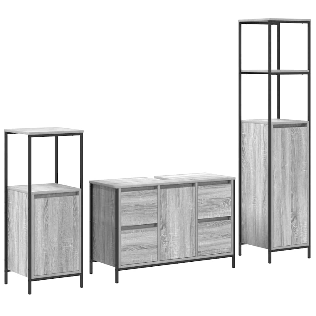 vidaXL Badezimmermöbel Set mit Regal 3 pcs Grau Sonoma und Schwarz