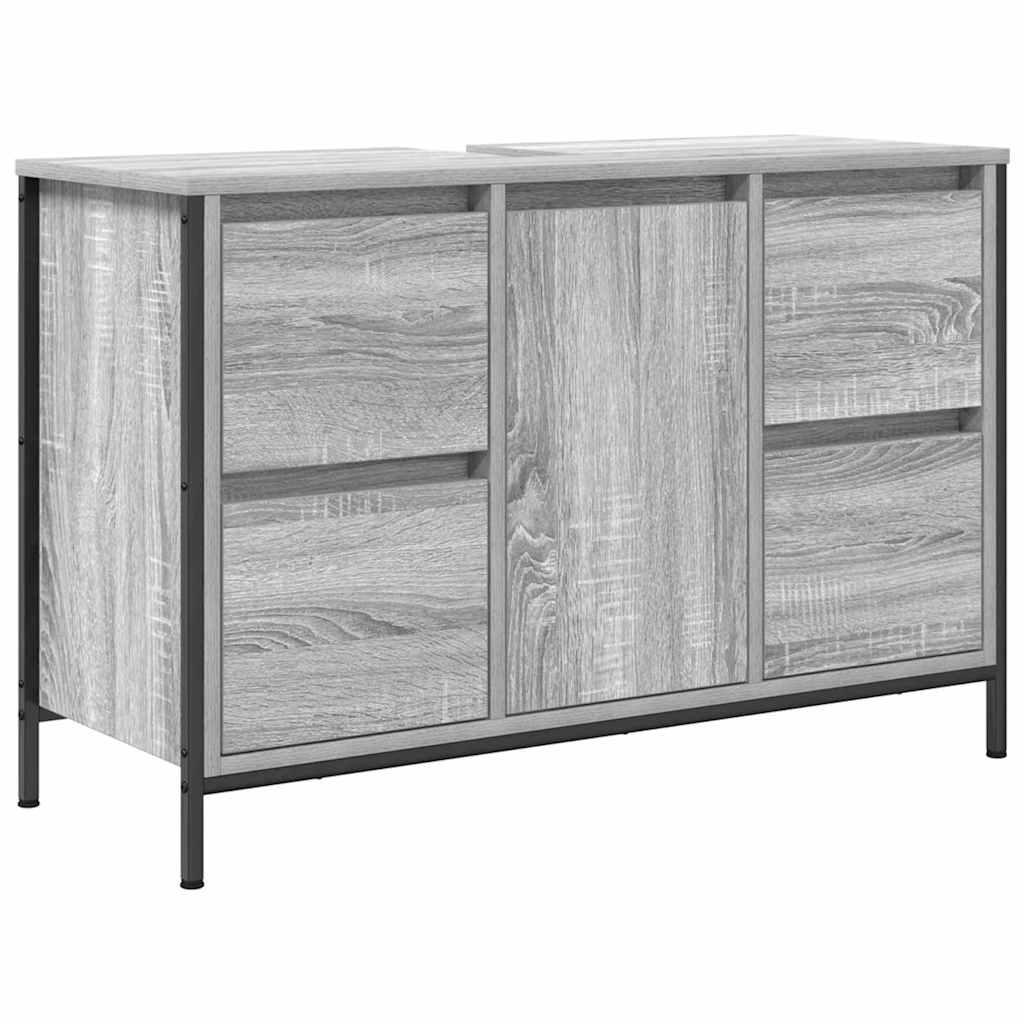 vidaXL Badezimmermöbel Set mit Regal 3 pcs Grau Sonoma und Schwarz