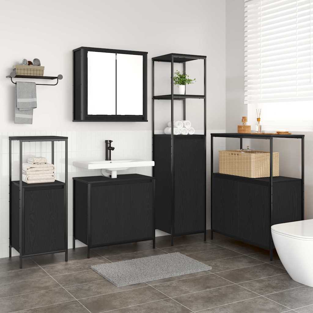 vidaXL Badezimmermöbel-Set 5 pcs Schwarz Eichen-Optik Holzwerkstoff