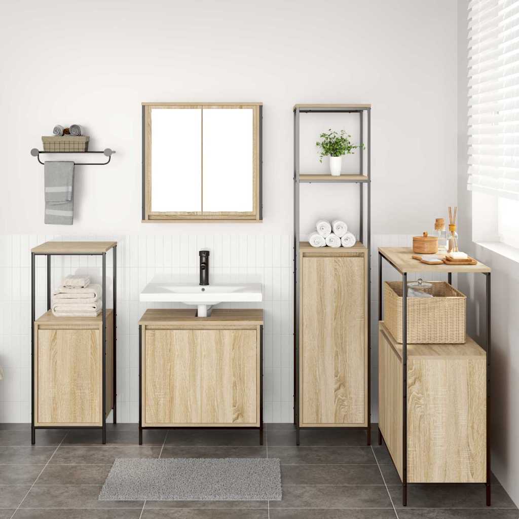 vidaXL Badezimmermöbel-Set mit Regal 5 pcs Sonoma Eiche und Schwarz