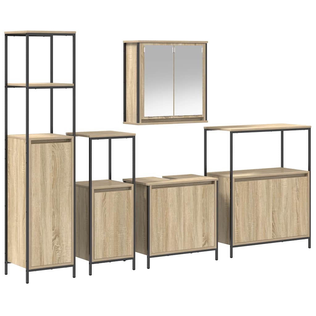 vidaXL Badezimmermöbel-Set mit Regal 5 pcs Sonoma Eiche und Schwarz