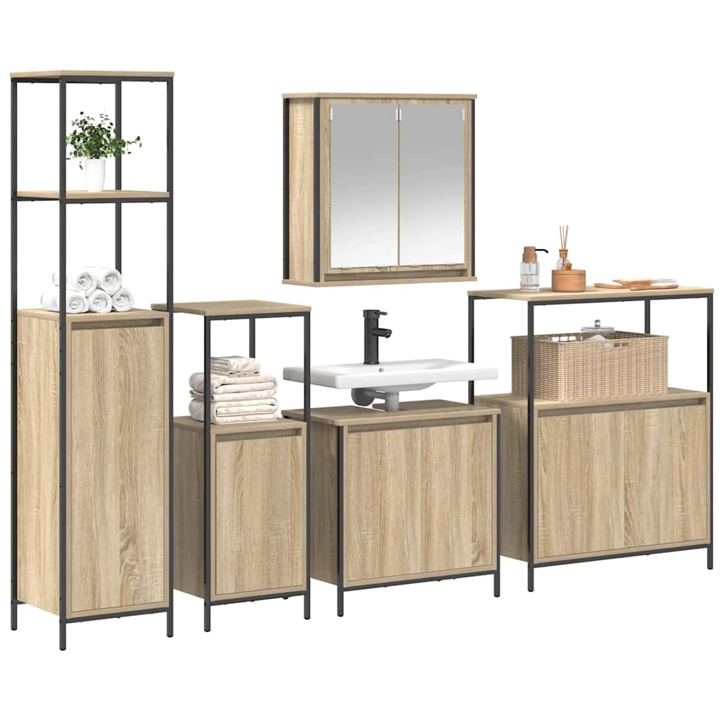 vidaXL Badezimmermöbel-Set mit Regal 5 pcs Sonoma Eiche und Schwarz