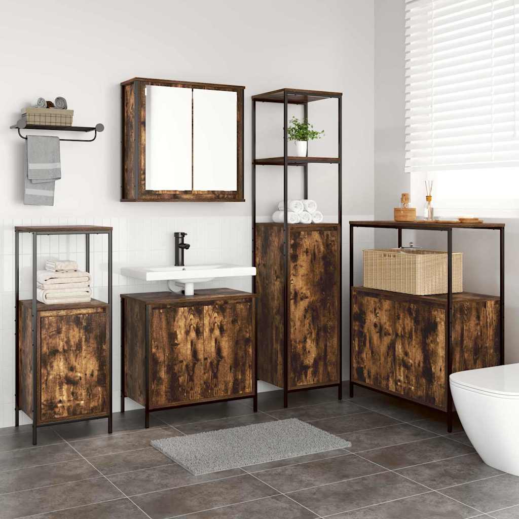 vidaXL Badezimmermöbel-Set mit Tür 5 pcs Geräucherte Eiche und Schwarz