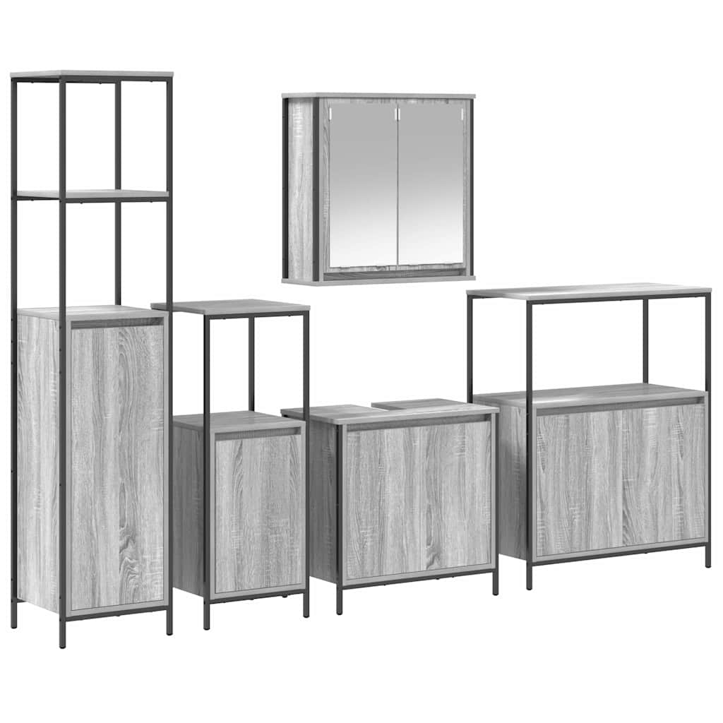 vidaXL Badezimmermöbel-Set 5 pcs Grau Sonoma und Schwarz Holzwerkstoff