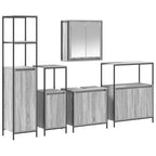 vidaXL Badezimmermöbel-Set 5 pcs Grau Sonoma und Schwarz Holzwerkstoff