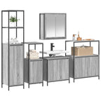 vidaXL Badezimmermöbel-Set 5 pcs Grau Sonoma und Schwarz Holzwerkstoff