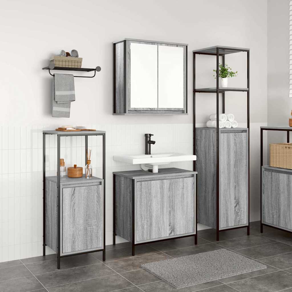 vidaXL Badezimmermöbel-Set 3 pcs Grau Sonoma und Schwarz Holzwerkstoff