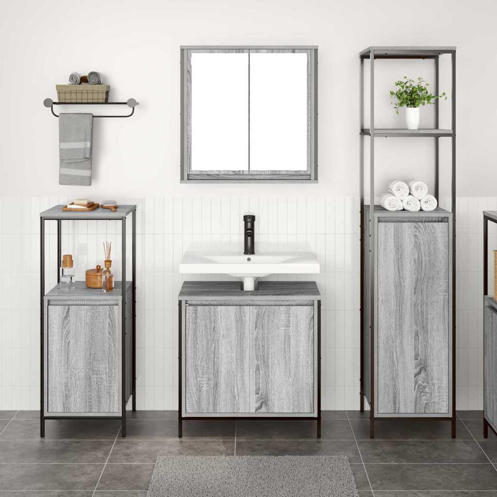 vidaXL Badezimmermöbel-Set 3 pcs Grau Sonoma und Schwarz Holzwerkstoff