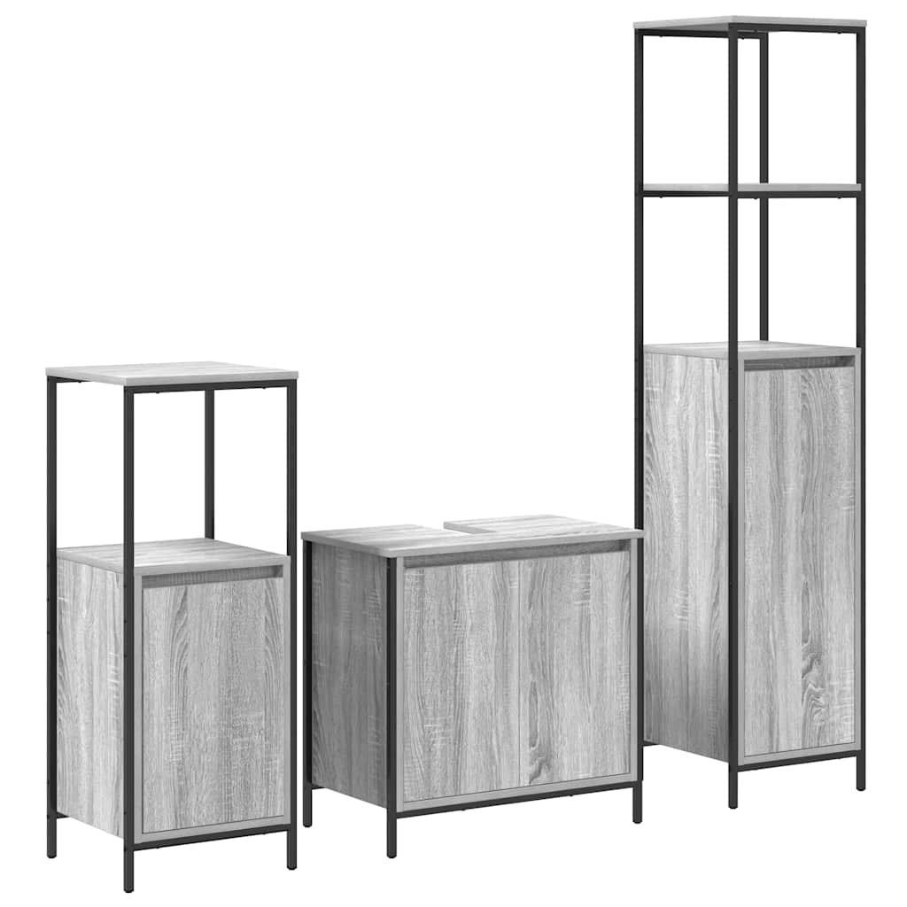 vidaXL Badezimmermöbel-Set 3 pcs Grau Sonoma und Schwarz Holzwerkstoff