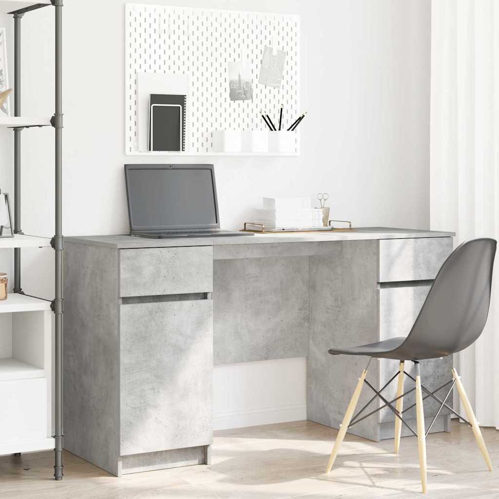 vidaXL Schreibtisch mit Regal Betongrau 140 x 49 x 76 cm Holzwerkstoff