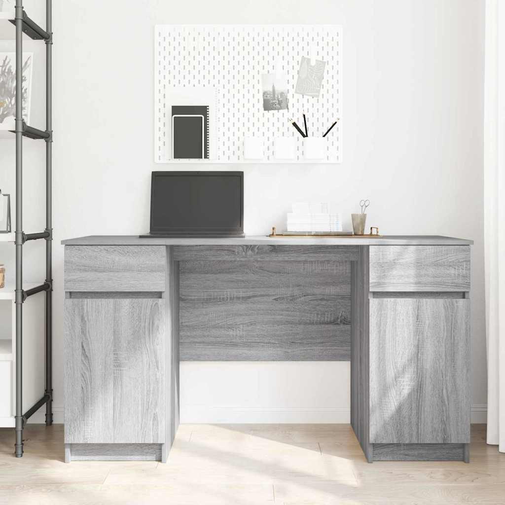 vidaXL Schreibtisch mit Tür Grau Sonoma 140 x 49 x 76 cm Holzwerkstoff