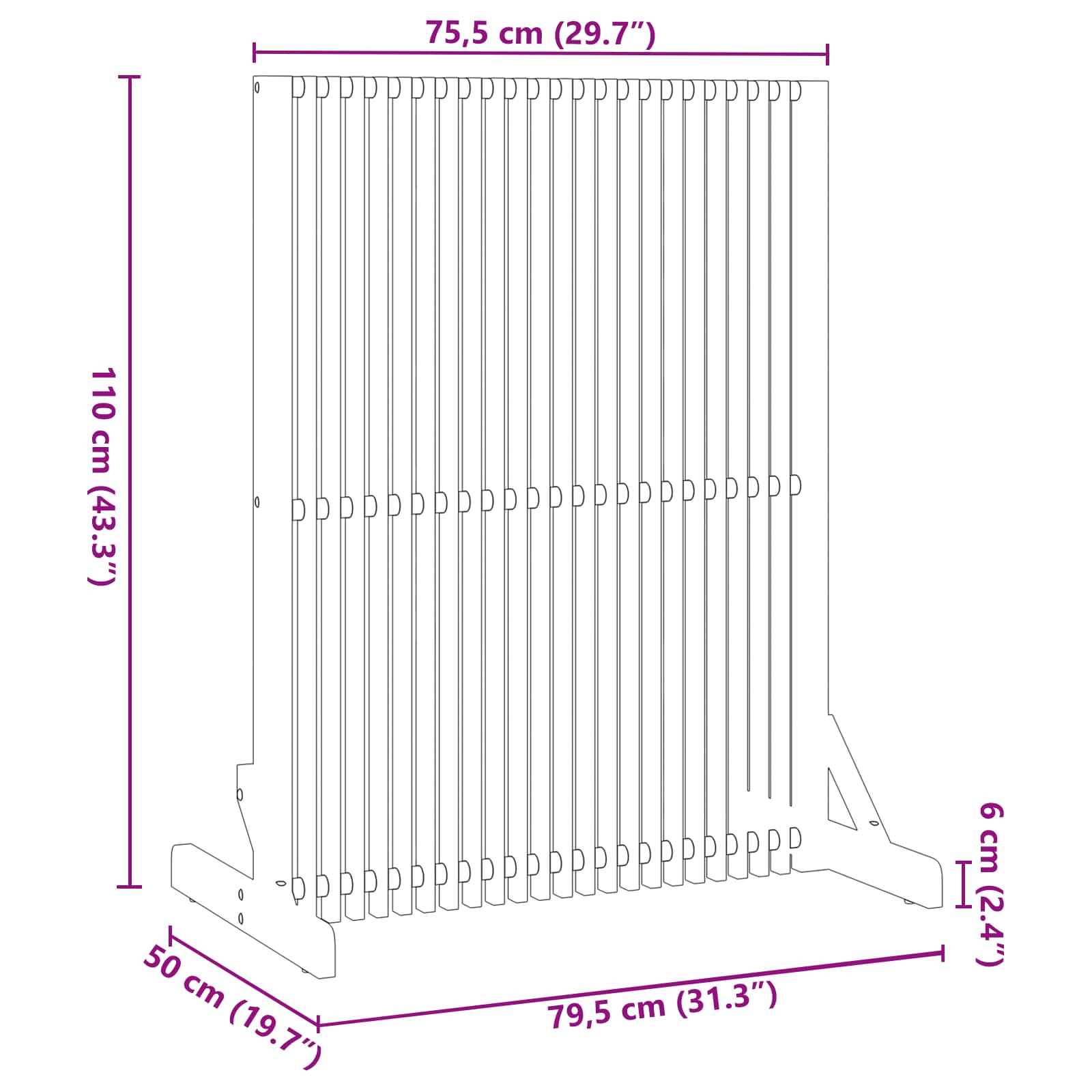 vidaXL Sichtschutz Braun 79,5 x 50 x 110 cm Massivholz Akazie