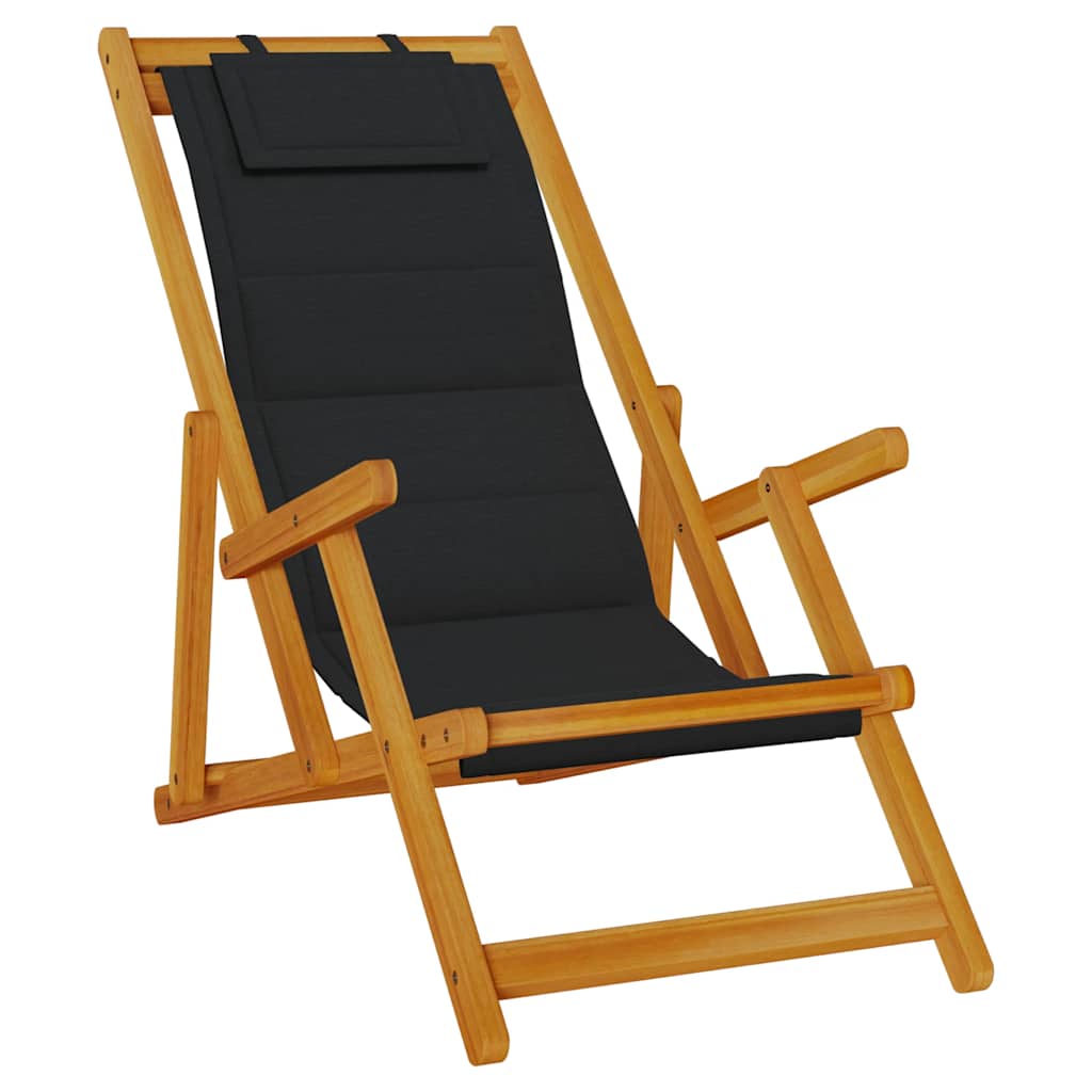 vidaXL Strandstuhl mit Armlehnen Klappbar Schwarz Akazie Textilene