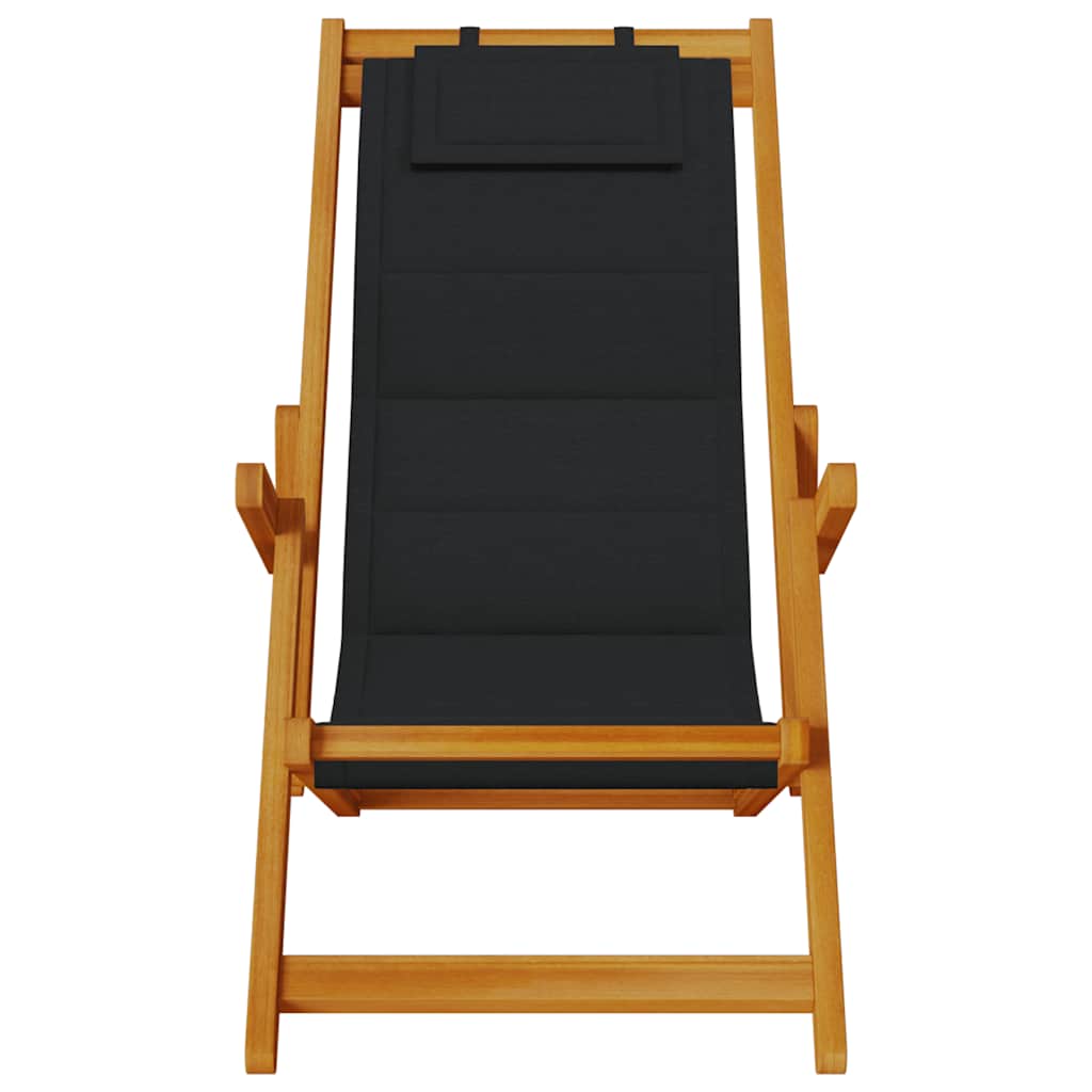 vidaXL Strandstuhl mit Armlehnen Klappbar Schwarz Akazie Textilene