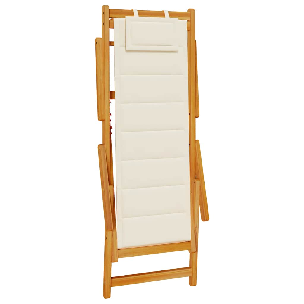 vidaXL Strandstuhl mit Armlehnen Klappbar Creme Akazienholz Textilene