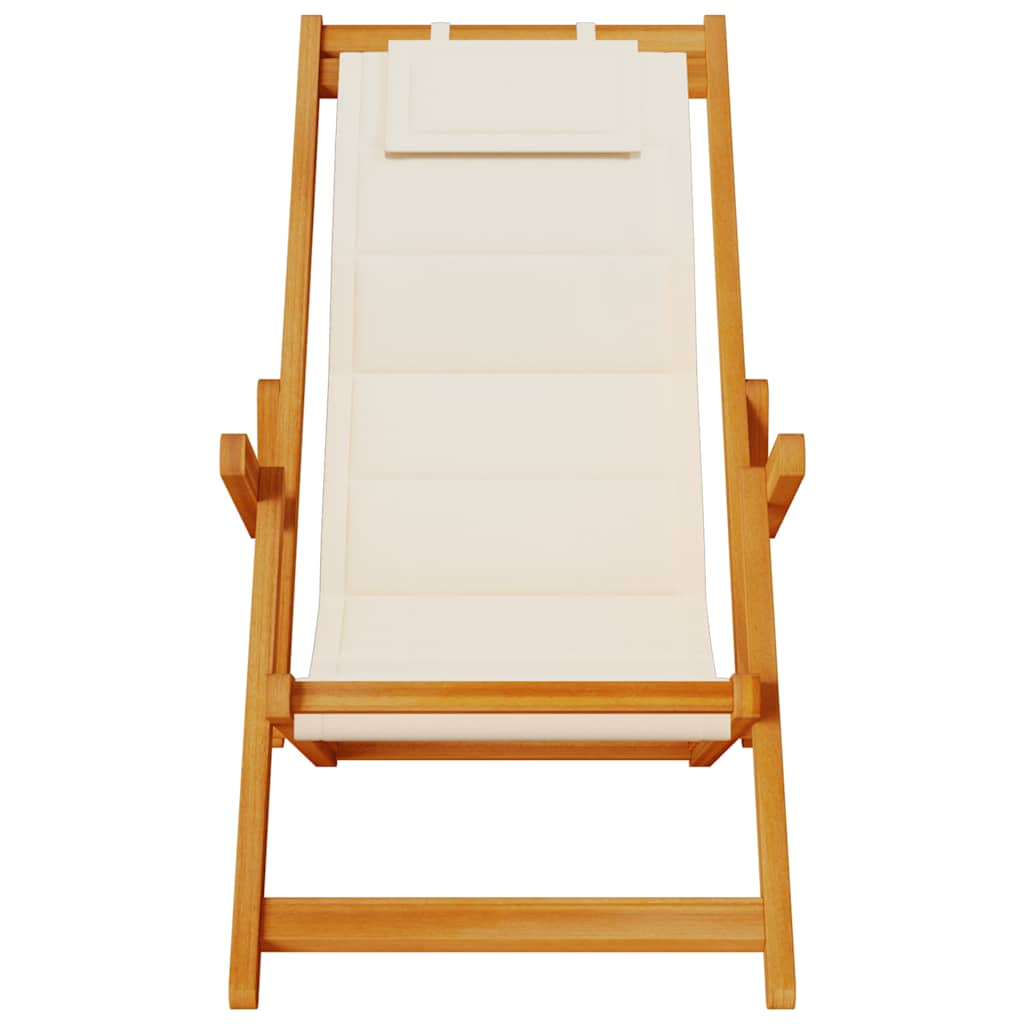 vidaXL Strandstuhl mit Armlehnen Klappbar Creme Akazienholz Textilene