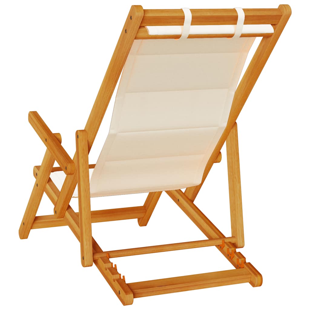 vidaXL Strandstuhl mit Armlehnen Klappbar Creme Akazienholz Textilene