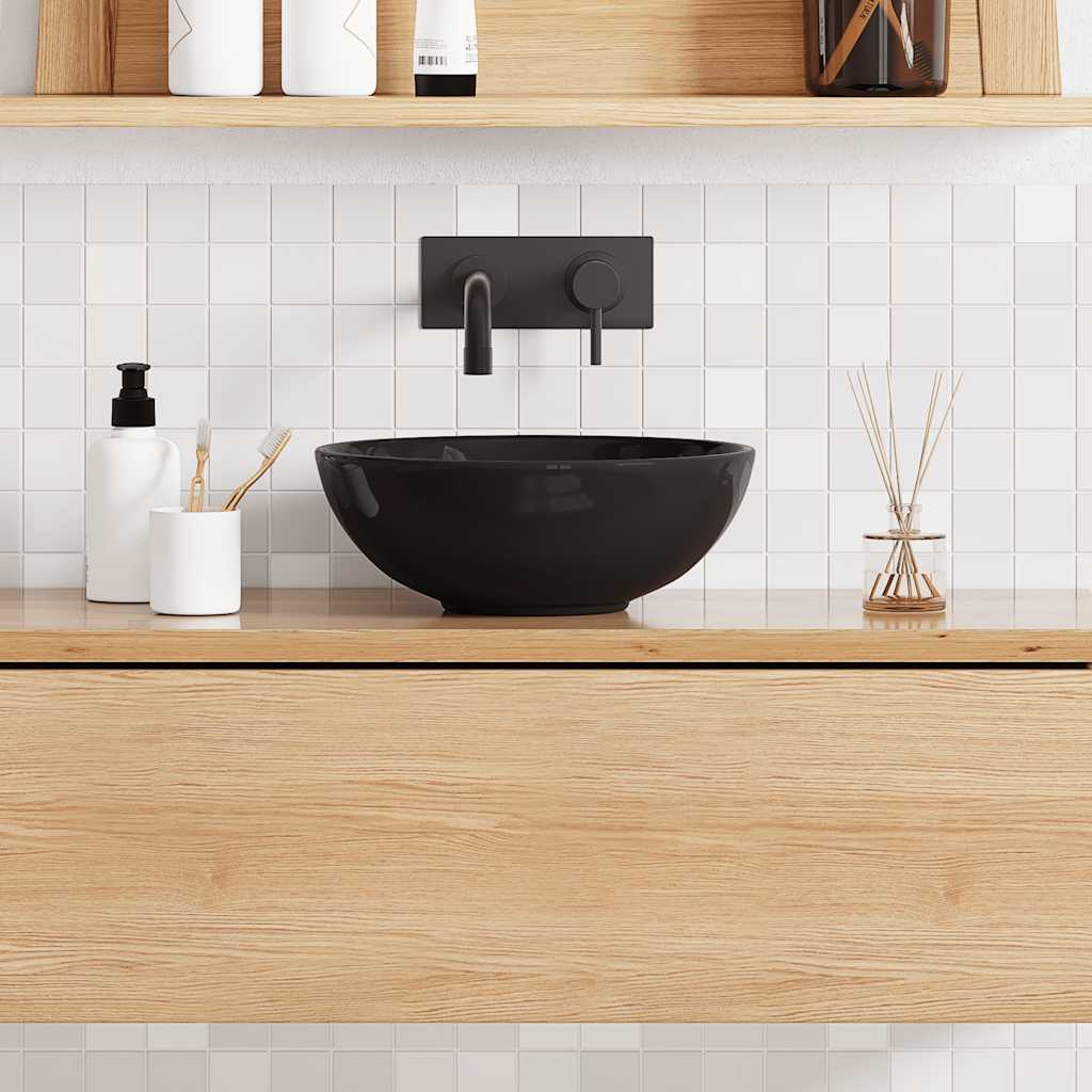 vidaXL Waschbecken Schwarz Glänzend Ø28x10 cm Keramik