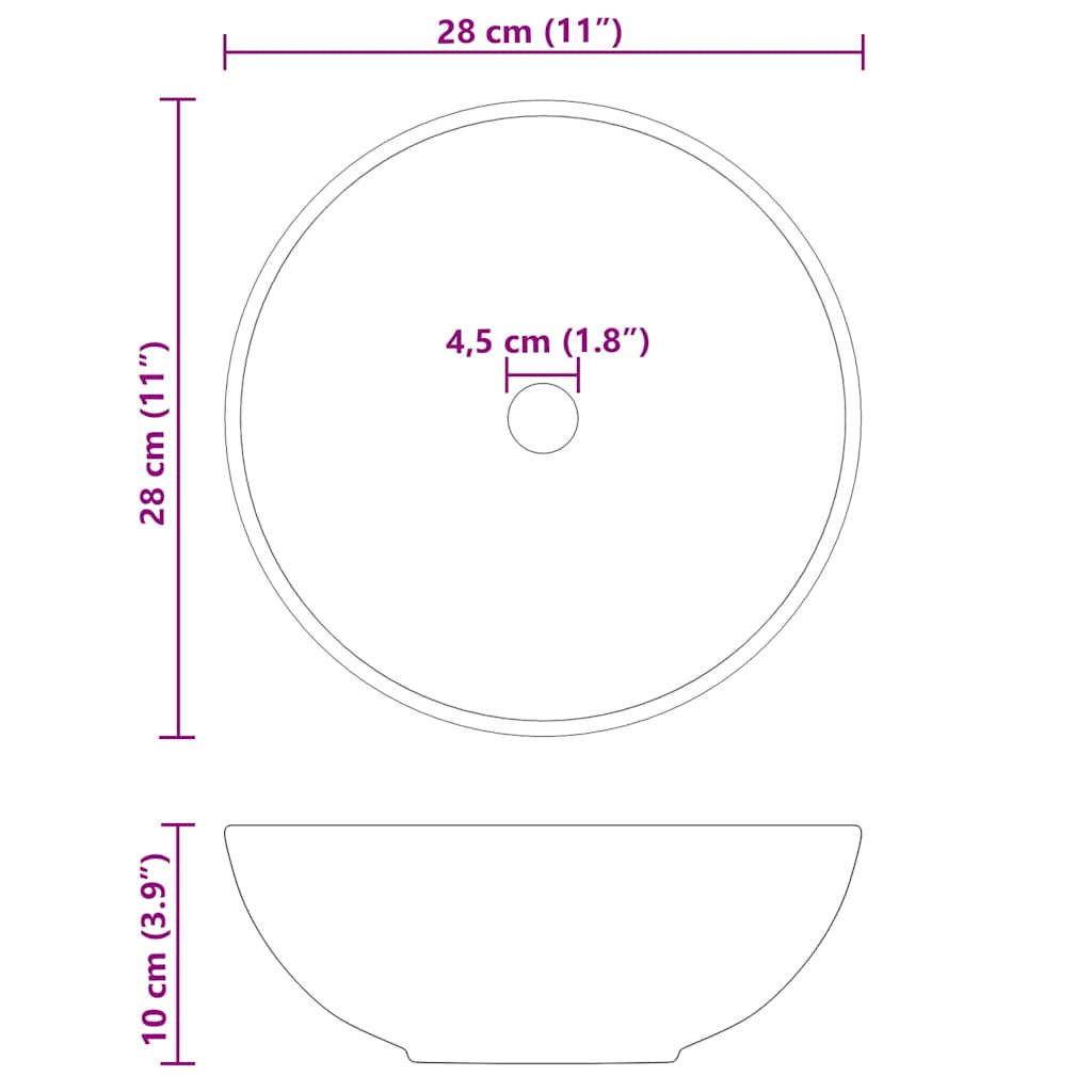 vidaXL Waschbecken Schwarz Glänzend Ø28x10 cm Keramik