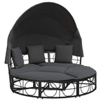 vidaXL Outdoor-Loungebett mit Dach und Kissen Schwarz Poly Rattan