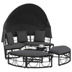 vidaXL Outdoor-Loungebett mit Dach und Kissen Schwarz Poly Rattan