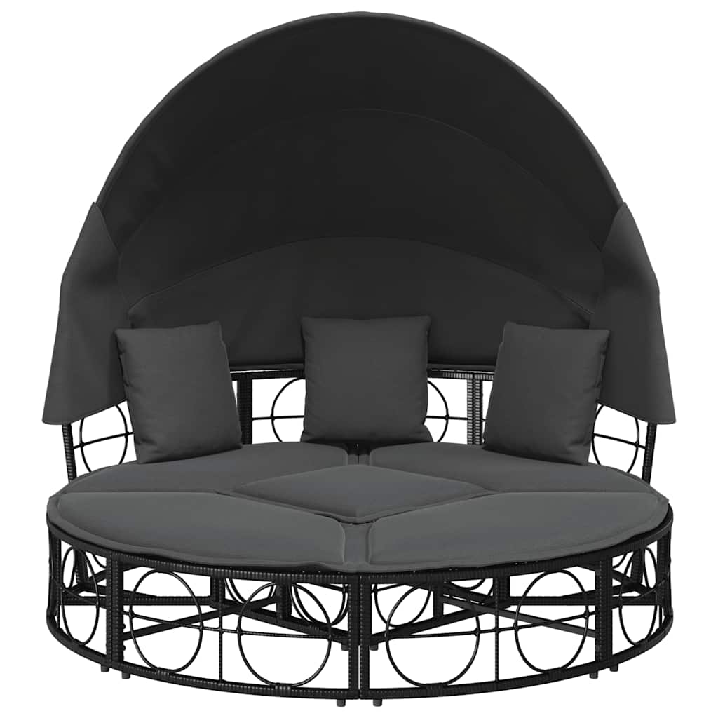 vidaXL Outdoor-Loungebett mit Dach und Kissen Schwarz Poly Rattan
