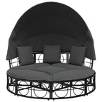 vidaXL Outdoor-Loungebett mit Dach und Kissen Schwarz Poly Rattan