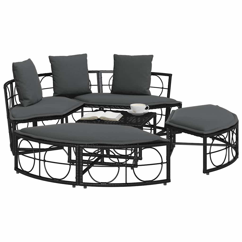 vidaXL Outdoor-Loungebett ohne Dach Schwarz Poly Rattan