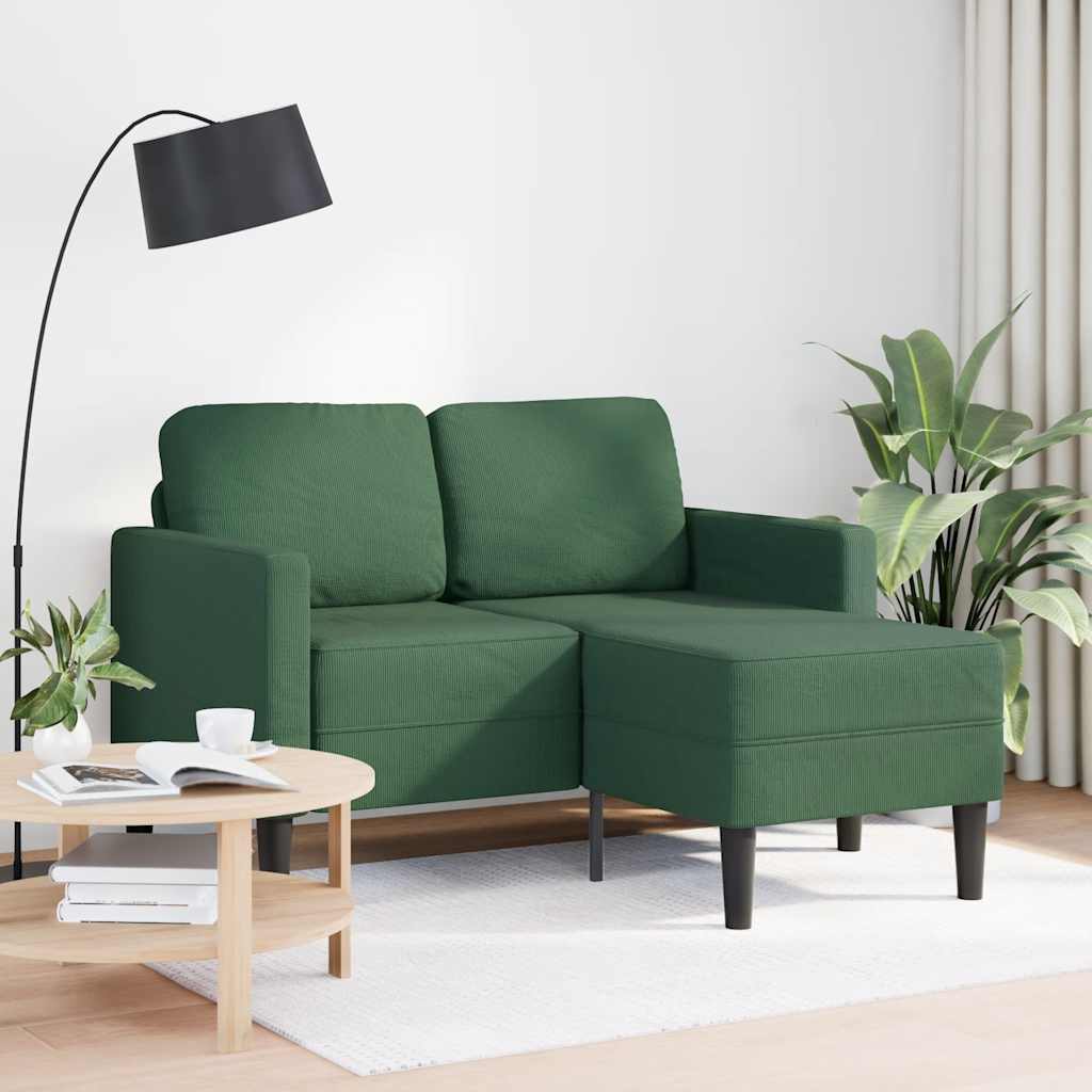 vidaXL 2er-Sofa mit Chaiselongue L-Form Dunkelgrün 125 cm Leinen