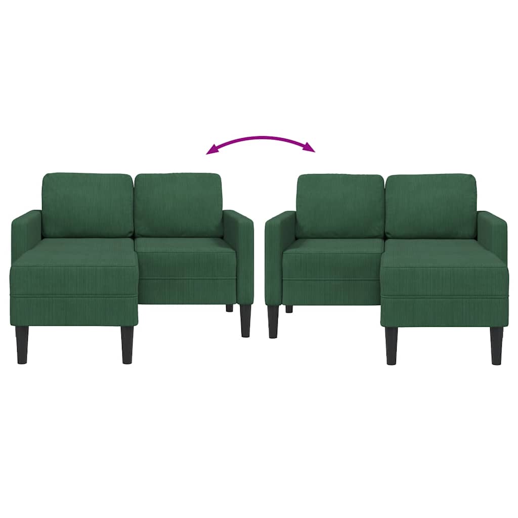 vidaXL 2er-Sofa mit Chaiselongue L-Form Dunkelgrün 125 cm Leinen