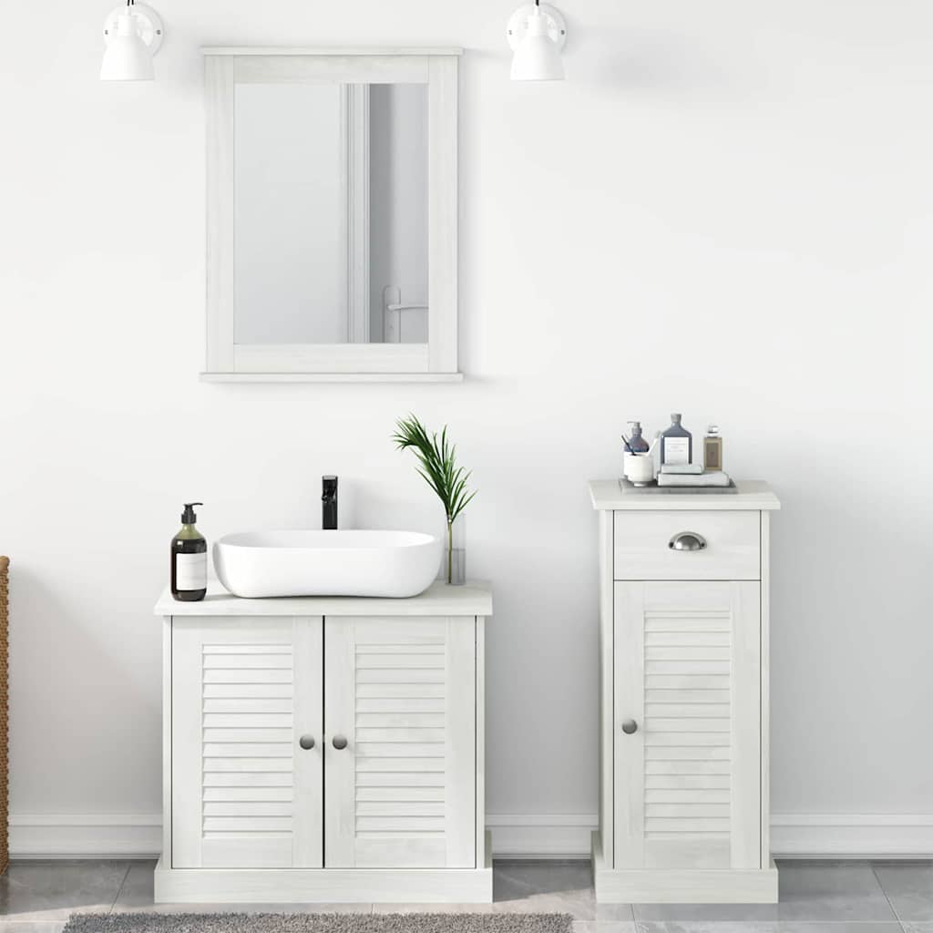 vidaXL Badezimmermöbel-Set 3 pcs Antik Weiß Massives Kiefernholz