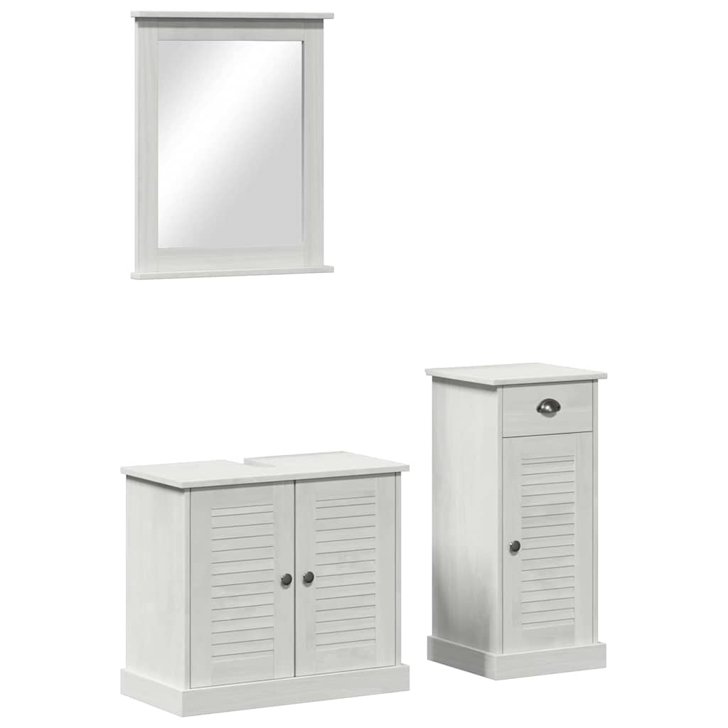 vidaXL Badezimmermöbel-Set 3 pcs Antik Weiß Massives Kiefernholz