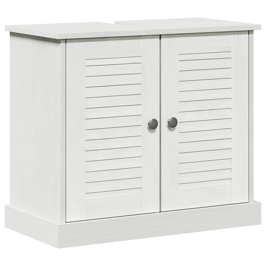 vidaXL Badezimmermöbel-Set 3 pcs Antik Weiß Massives Kiefernholz