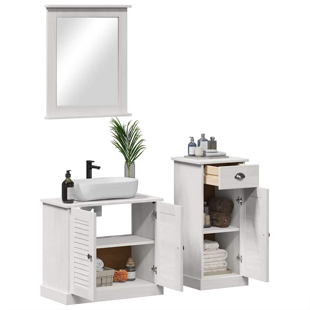 vidaXL Badezimmermöbel-Set 3 pcs Antik Weiß Massives Kiefernholz