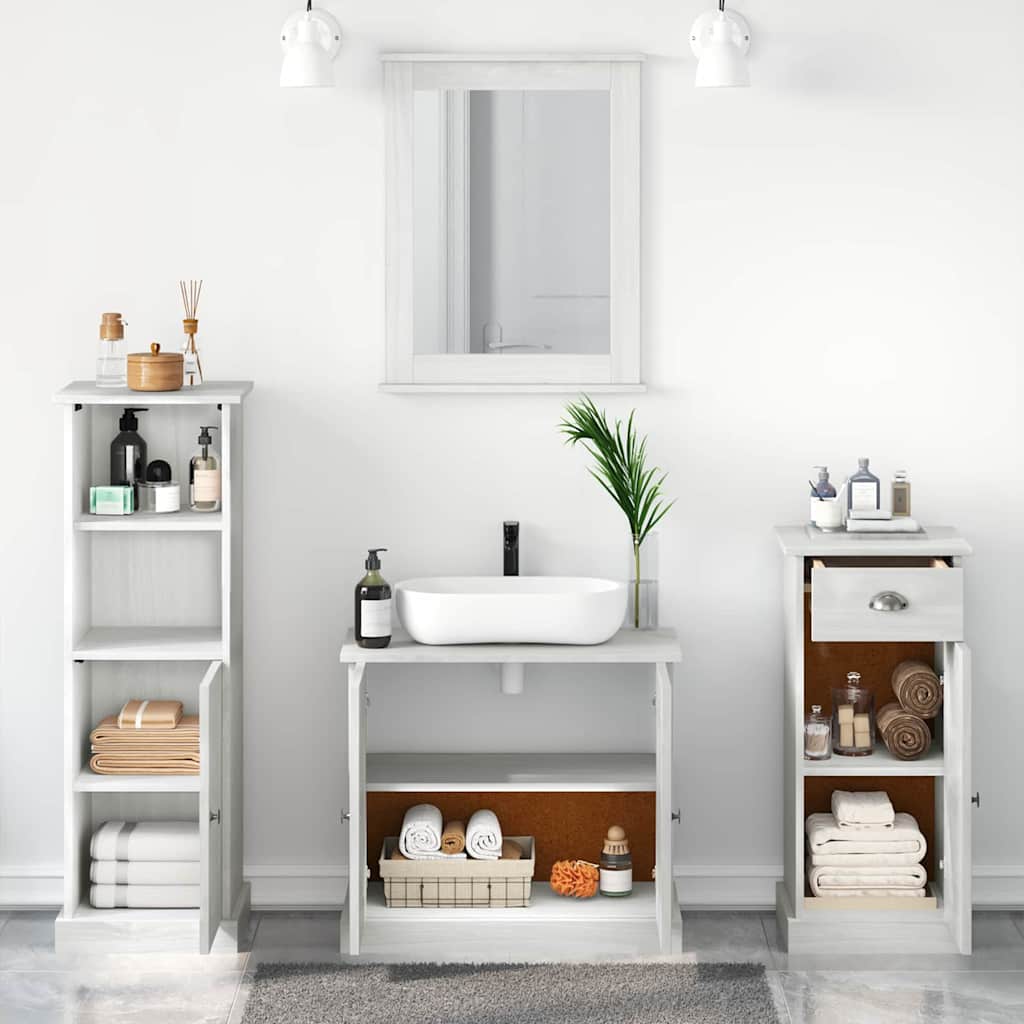 vidaXL Badezimmermöbel-Set 4 pcs Antik Weiß Massives Kiefernholz