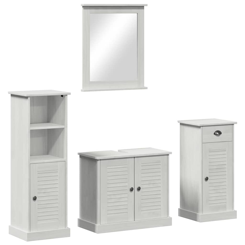 vidaXL Badezimmermöbel-Set 4 pcs Antik Weiß Massives Kiefernholz