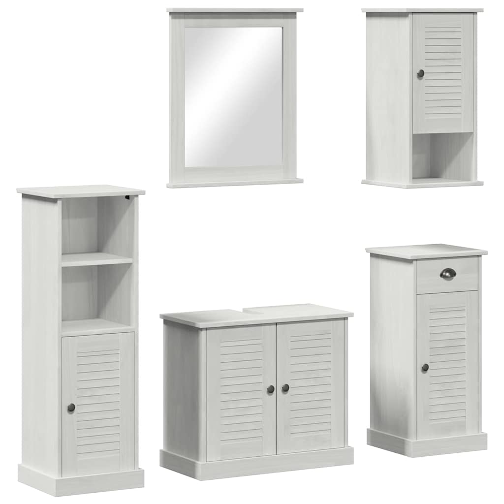 vidaXL Badezimmermöbel-Set VIGO 5 pcs Antik Weiß Massives Kiefernholz