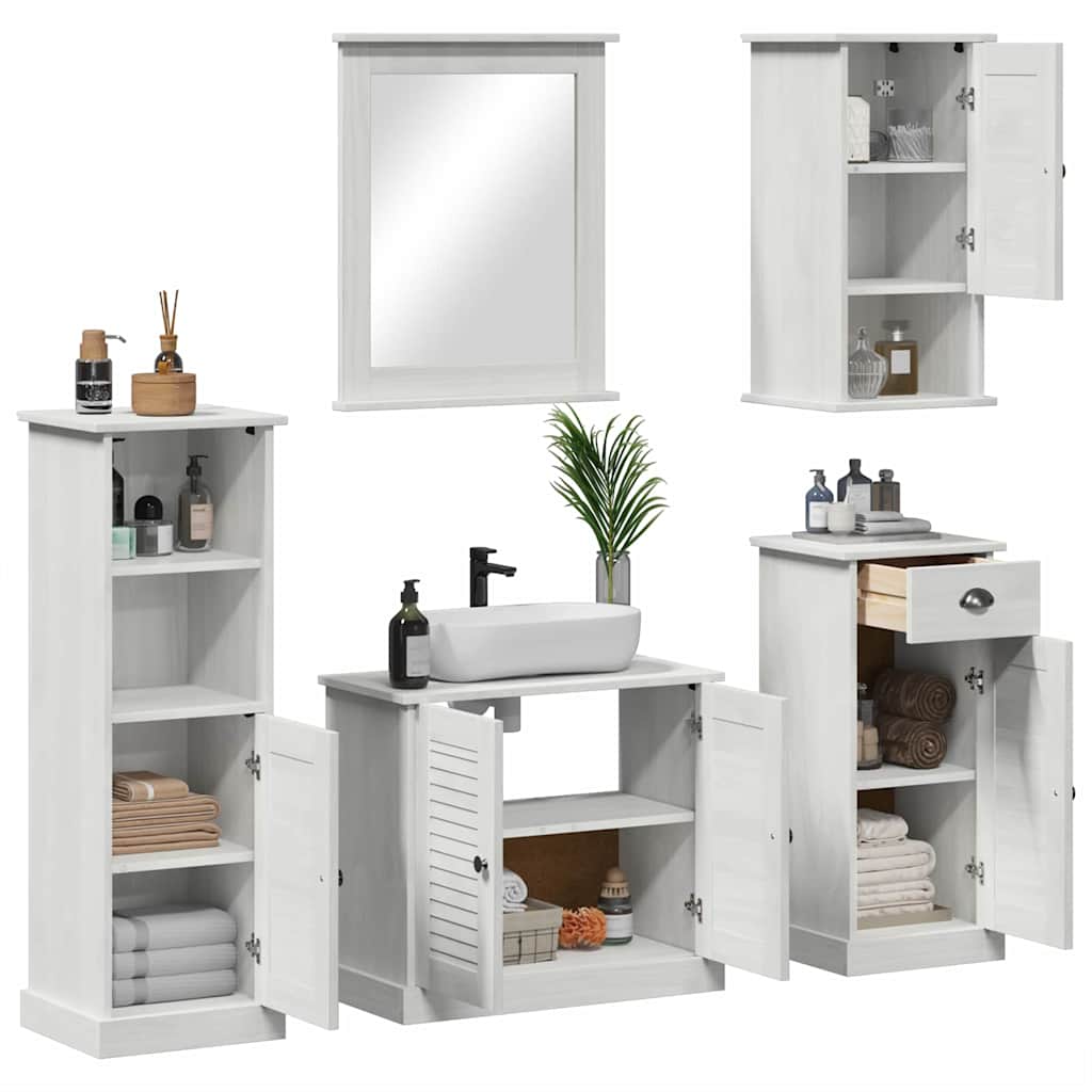 vidaXL Badezimmermöbel-Set VIGO 5 pcs Antik Weiß Massives Kiefernholz