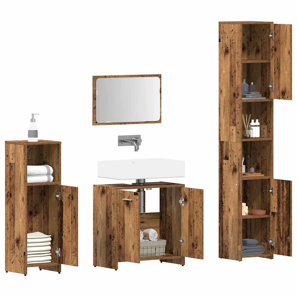 vidaXL 4-tlg. Badmöbel-Set Altholz-Optik Holzwerkstoff