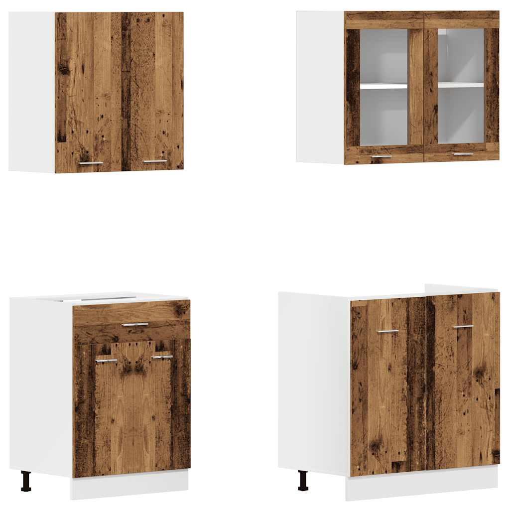vidaXL 4-tlg. Küchenschrank-Set Lyon Altholz-Optik Holzwerkstoff