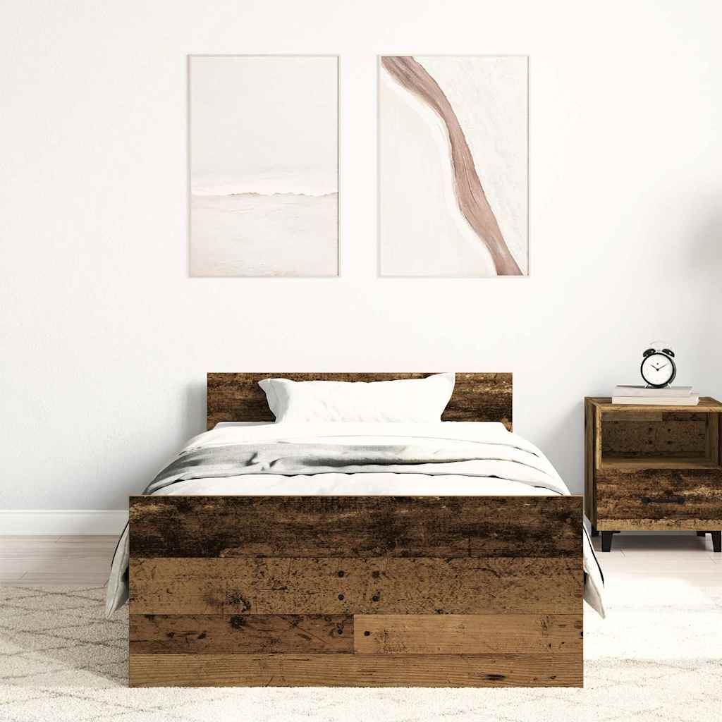 vidaXL Bettgestell ohne Matratze Altholz-Optik 90x200cm Holzwerkstoff